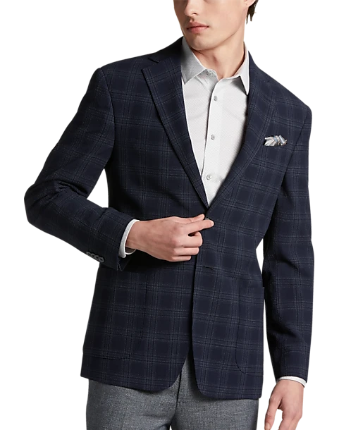 JOE Joseph Abboud Slim Fit Notch Lapel Sport Coat, Navy Plaid 1 JOE Joseph Abboud Slim Fit Notch Lapel Sport Coat, Navy Plaid