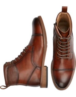 Joseph Abboud Cap Toe Inside Zipper Ankle Boots, Cognac