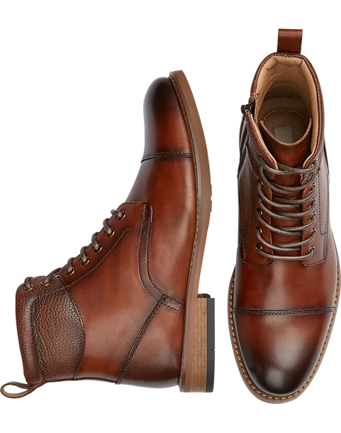 Joseph Abboud Cap Toe Inside Zipper Ankle Boots, Cognac 1 Joseph Abboud Cap Toe Inside Zipper Ankle Boots, Cognac
