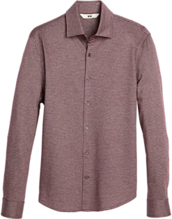 Joseph Abboud Modern Fit Knit Sport Shirt, Burgundy Houndstooth