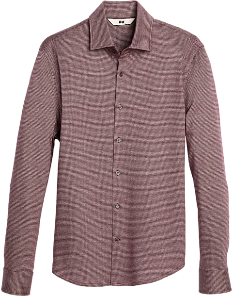 Joseph Abboud Modern Fit Knit Sport Shirt, Burgundy Houndstooth 1 Joseph Abboud Modern Fit Knit Sport Shirt, Burgundy Houndstooth
