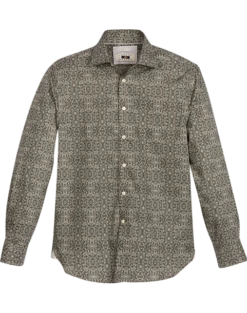 Joseph Abboud Modern Fit Spread Collar Sport Shirt, Olive Brocade