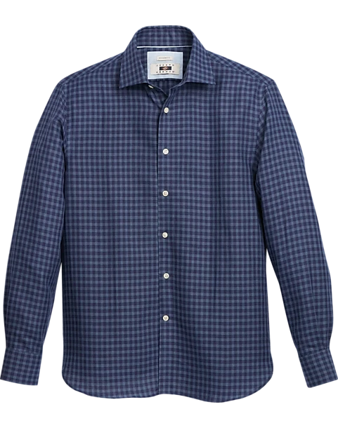 Joseph Abboud Modern Fit Linen Blend Shirt, Navy Gingham 1 Joseph Abboud Modern Fit Linen Blend Shirt, Navy Gingham