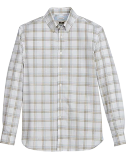 Joseph Abboud Modern Fit Short Sport Shirt, Olive Plaid