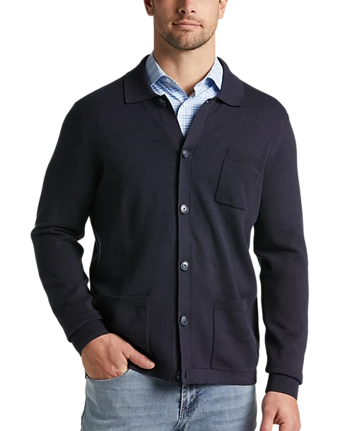 Joseph Abboud Modern Fit Spread Collar Knit Cardigan, Navy 1 Joseph Abboud Modern Fit Spread Collar Knit Cardigan, Navy