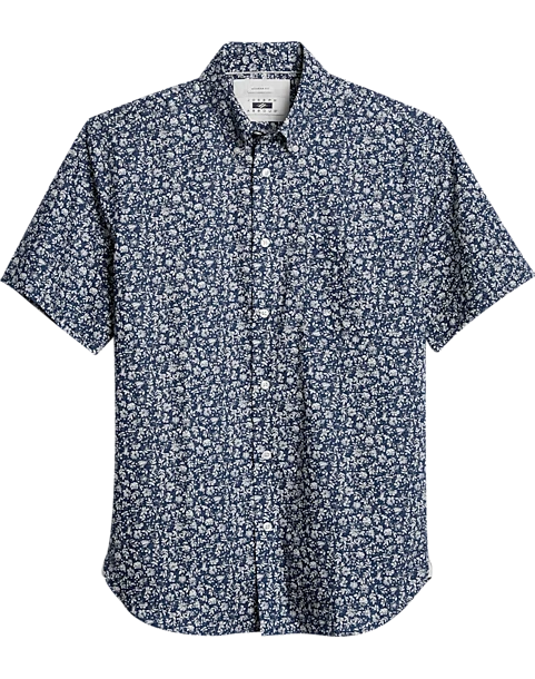 Joseph Abboud Modern Fit Short Sleeve Sport Shirt, Navy Fossil Leaf 1 Joseph Abboud Modern Fit Short Sleeve Sport Shirt, Navy Fossil Leaf