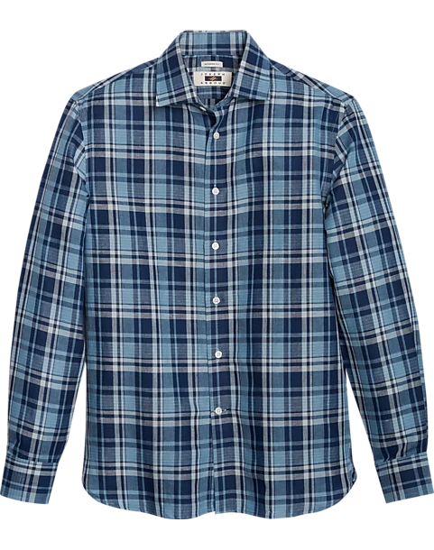Joseph Abboud Modern Fit Slub Sport Shirt Blue Plaid 1 Joseph Abboud Modern Fit Slub Sport Shirt Blue Plaid