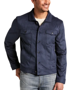 Joseph Abboud Modern Fit Faux Suede Trucker Jacket, Navy