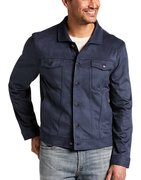 Joseph Abboud Modern Fit Faux Suede Trucker Jacket, Navy 1 Joseph Abboud Modern Fit Faux Suede Trucker Jacket, Navy