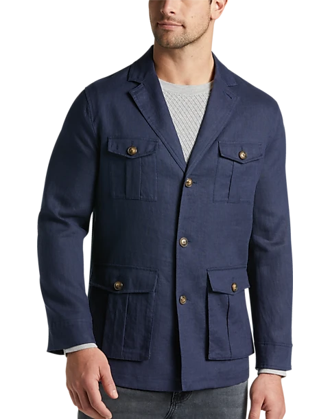 Joseph Abboud Modern Fit Linen Notch Collar 4-Pocket Soft Jacket, Navy 1 Joseph Abboud Modern Fit Linen Notch Collar 4-Pocket Soft Jacket, Navy