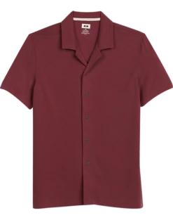 Joseph Abboud Modern Fit Short Sleeve Camp Shirt, Brick Red