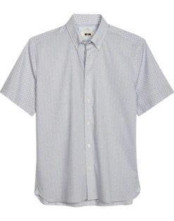 Joseph Abboud Modern Fit Short Sleeve Sport Shirt, White & Burgundy Paisley Dot