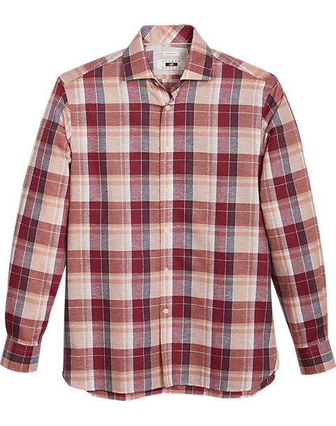 Joseph Abboud Modern Fit Sport Shirt, Burgundy Madras Plaid 1 Joseph Abboud Modern Fit Sport Shirt, Burgundy Madras Plaid