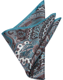 Joseph Abboud Pocket Square, Teal & Brown Paisley