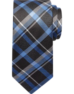 Joseph Abboud Narrow Tie, Blue & Black Plaid