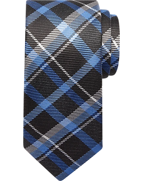 Joseph Abboud Narrow Tie, Blue & Black Plaid 1 Joseph Abboud Narrow Tie, Blue & Black Plaid