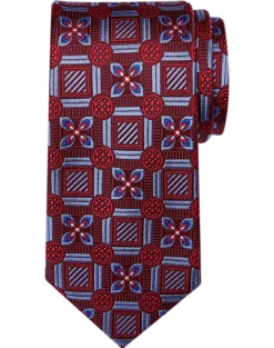 Joseph Abboud Narrow Silk Tie, Burgundy Square And Floral Print