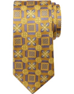 Joseph Abboud Narrow Silk Tie, Gold Square And Floral Print