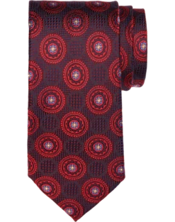 Joseph Abboud Narrow Silk Tie, Red Oval Medallion