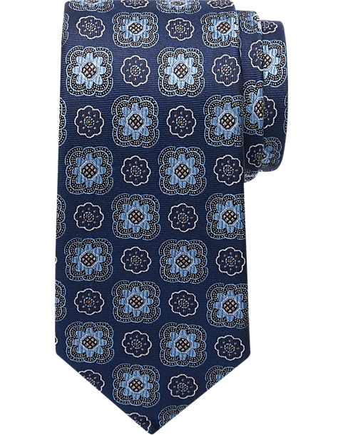 Joseph Abboud Narrow Tie, Navy & Blue Medallion 1 Joseph Abboud Narrow Tie, Navy & Blue Medallion