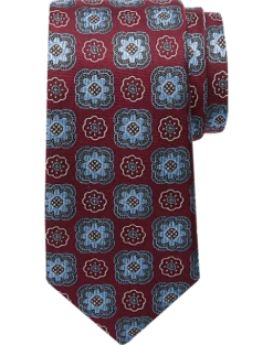 Joseph Abboud Narrow Tie, Burgundy & Blue Medallion