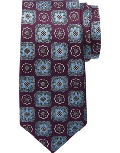 Joseph Abboud Narrow Tie, Plum & Blue Medallion
