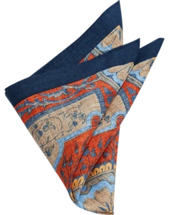 Joseph Abboud Linen Pocket Square, Navy & Rust Fresco