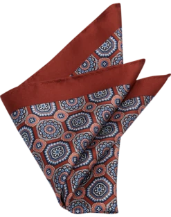 Joseph Abboud Silk Pocket Square, Rust Medallion