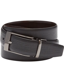 Joseph Abboud Feather Edge Reversible Textured Leather Belt, Black