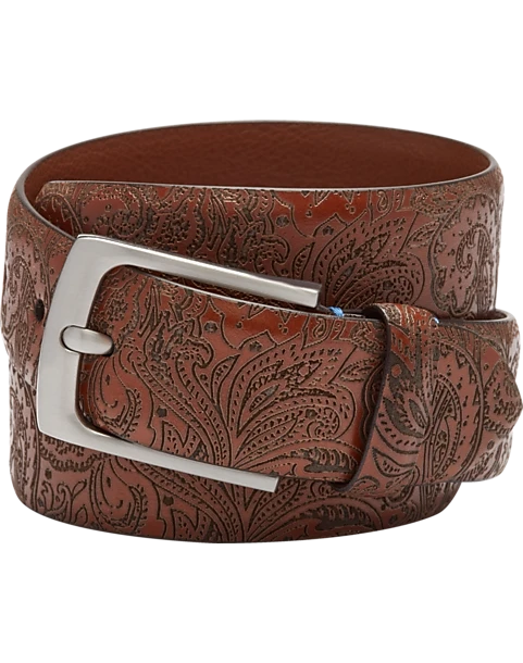 Joseph Abboud Leather Casual Belt, Cognac Floral Paisley 1 Joseph Abboud Leather Casual Belt, Cognac Floral Paisley